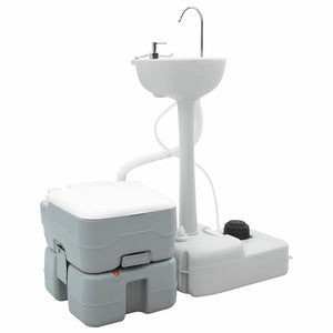 Set di Toilette da Campeggio e Lavabo Portatile Grigio e Bianco 42001431