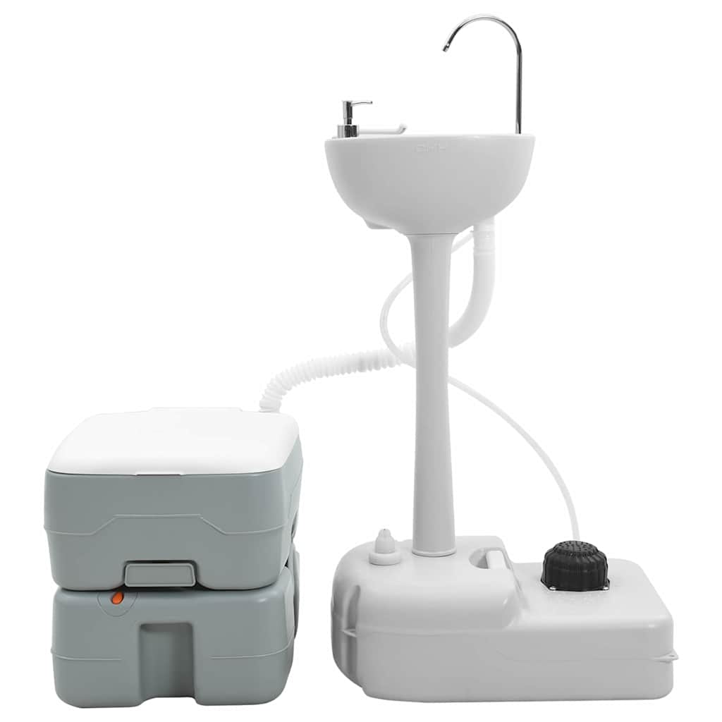 Set di Toilette da Campeggio e Lavabo Portatile Grigio e Bianco 42001431