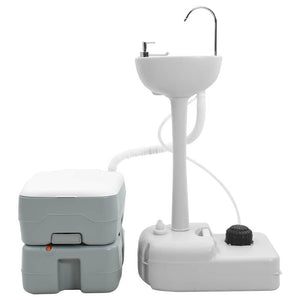 Set di Toilette da Campeggio e Lavabo Portatile Grigio e Bianco 42001431