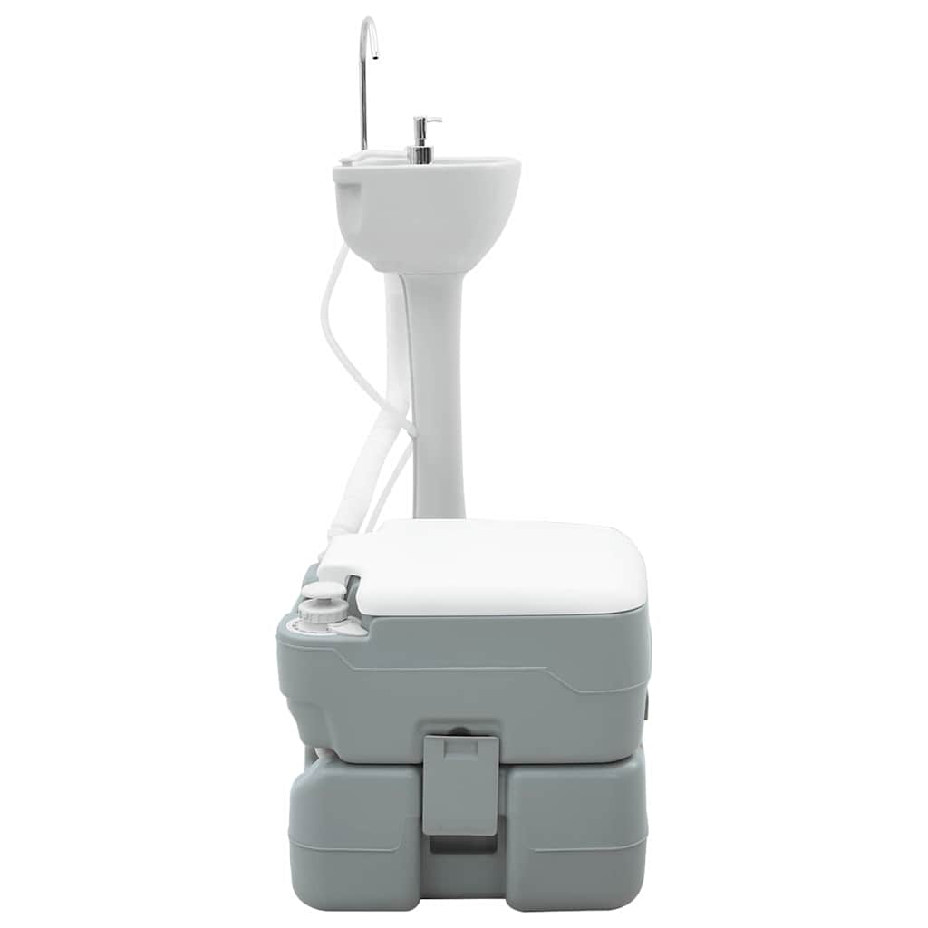 Set di Toilette da Campeggio e Lavabo Portatile Grigio e Bianco 42001431
