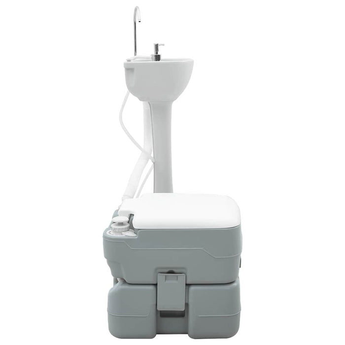 Set di Toilette da Campeggio e Lavabo Portatile Grigio e Bianco 42001431
