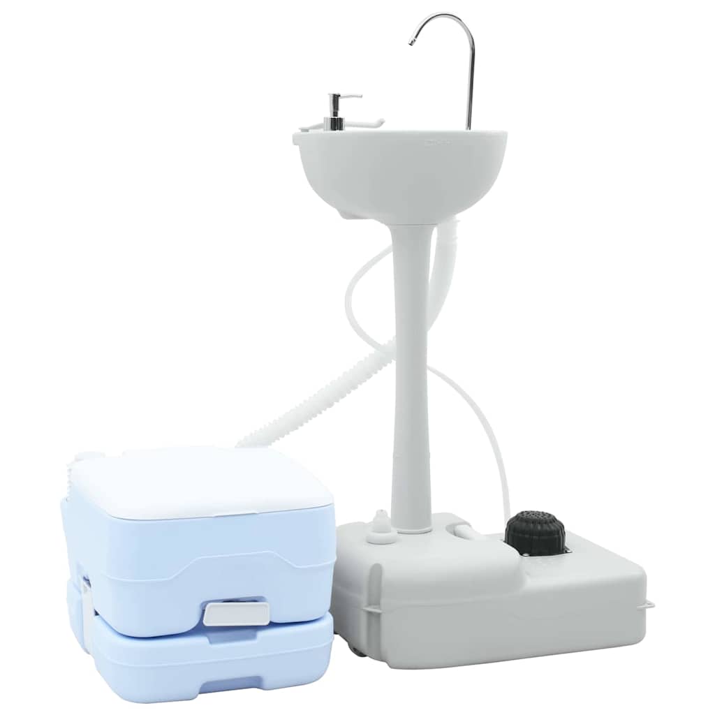 Set di Toilette da Campeggio e Lavandino Portatile  Blu e Bianco 42001434
