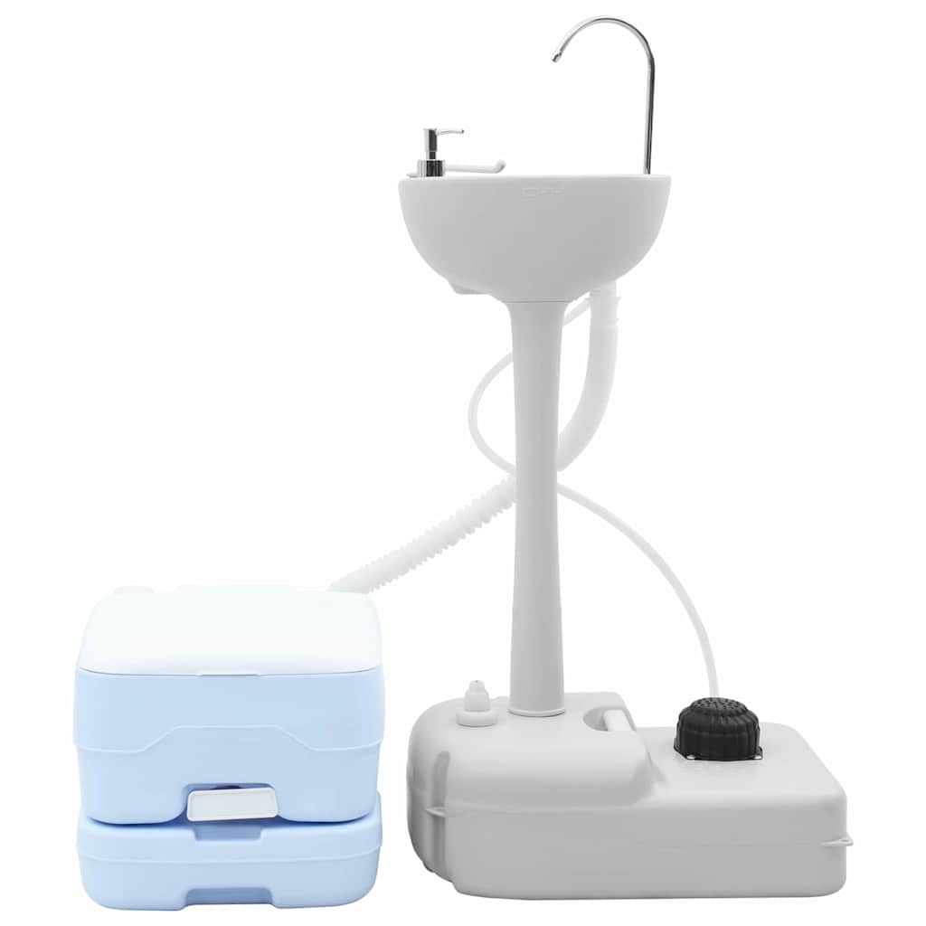 Set di Toilette da Campeggio e Lavandino Portatile  Blu e Bianco 42001434