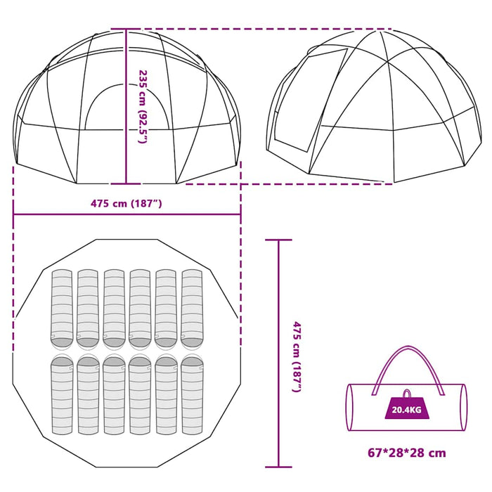 vidaXL Tenda da campeggio Grigio e arancione 475 x 475 x 235 cm