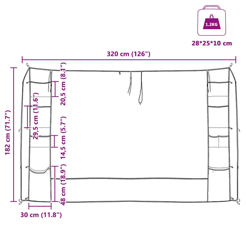 vidaXL Organizzatore da Tenda Appeso Grigio 320 x 182 cm