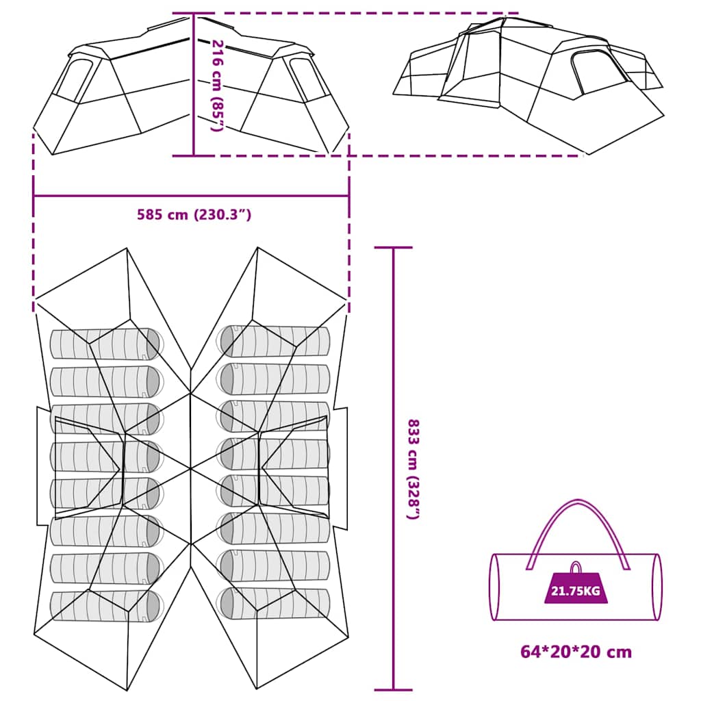 Tenda Familiare Verde 833 x 585 x 216 cm Poliestere 42001151