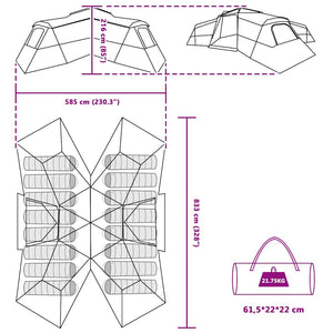 vidaXL Tenda Familiare Blu 833 x 585 x 216 cm Poliestere