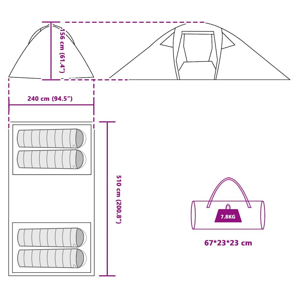 vidaXL Tenda con tetto Verde e Nero 510 x 240 x 156 cm Poliestere