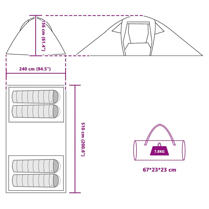 vidaXL Tenda con tetto Verde e Nero 510 x 240 x 156 cm Poliestere