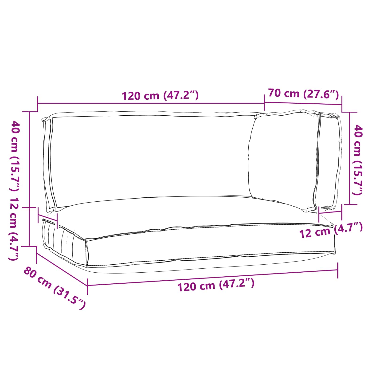 Set di Cuscini per Pallet 3 pcs Antracite Tessuto Oxford 3329089