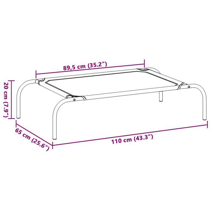 Cuccia per Cani Rialzata Grigia 110x65x20cm Textilene e Acciaio