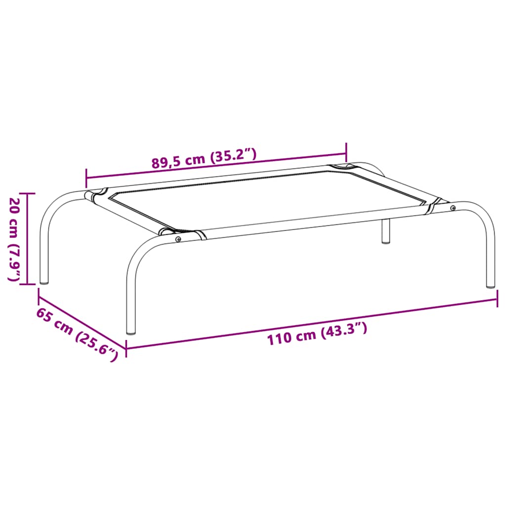 Cuccia per Cani Rialzata Grigia 110x65x20cm Textilene e Acciaio 42000843