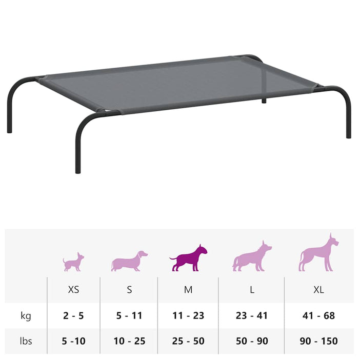 Cuccia per Cani Rialzata Grigia 110x65x20cm Textilene e Acciaio