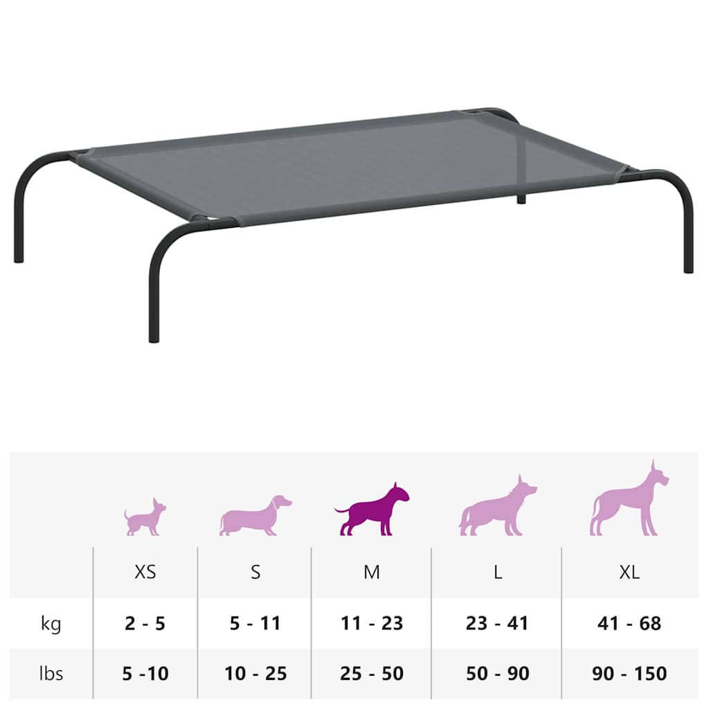 Cuccia per Cani Rialzata Grigia 110x65x20cm Textilene e Acciaio 42000843