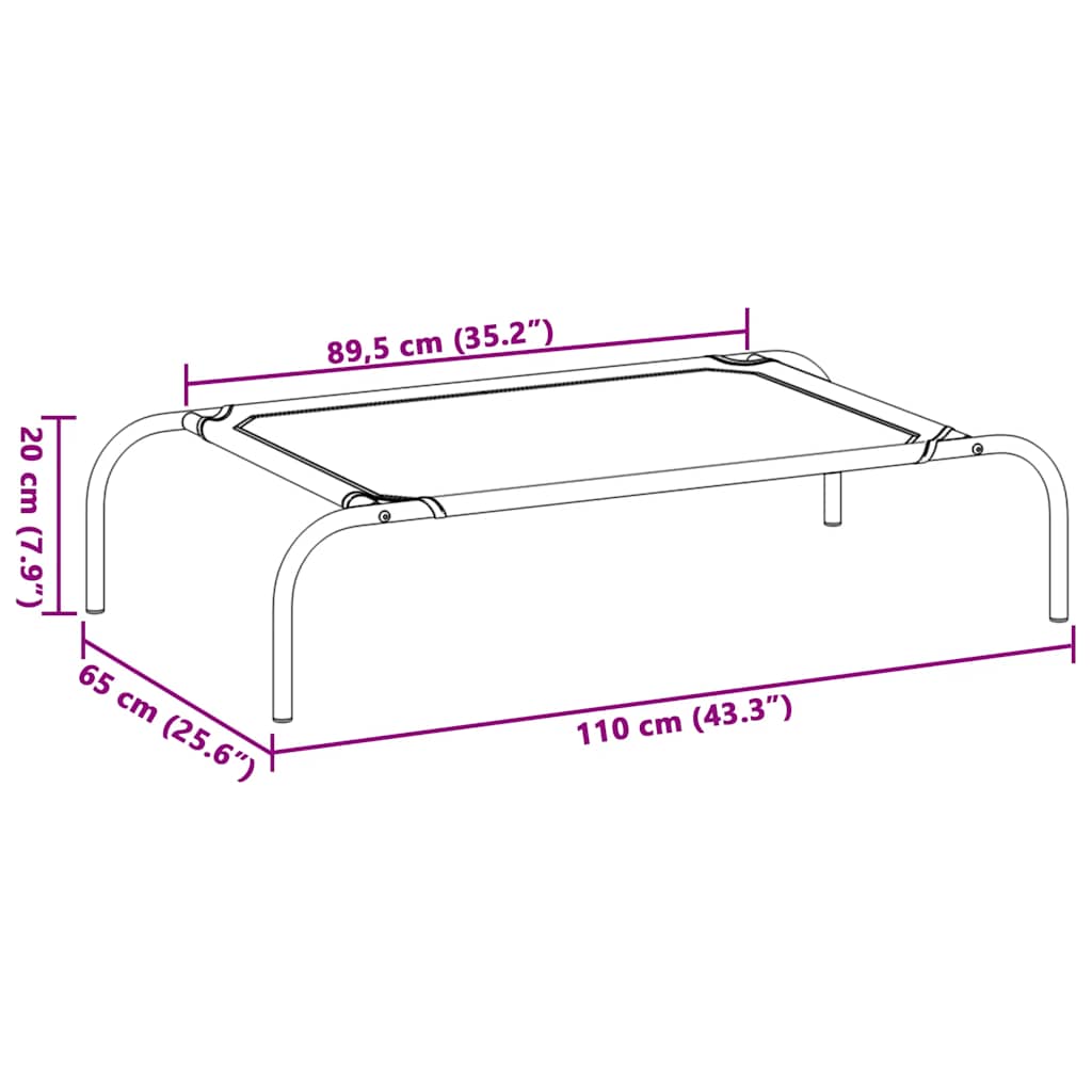 Cuccia per Cani Rialzata Grigia 110x65x20cm Tela Oxford/Acciaio 42000847