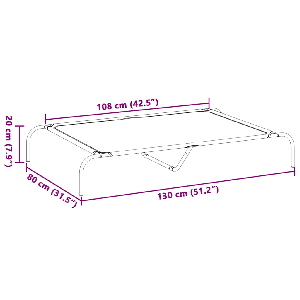 Cuccia per Cani Rialzata Grigia 130x80x20cm Tela Oxford/Acciaio 42000848