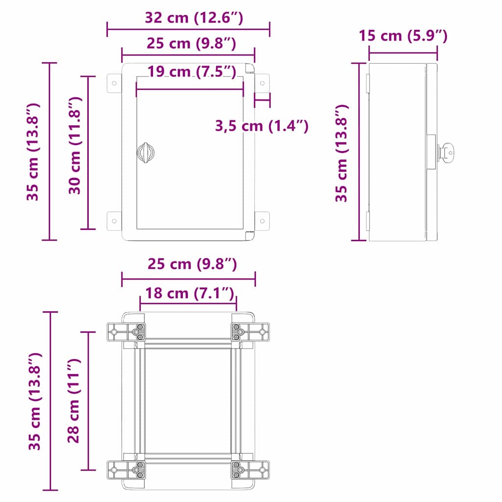 Armadietto di Controllo Grigio 25 x 15 x 35 cm Plastica 4106495