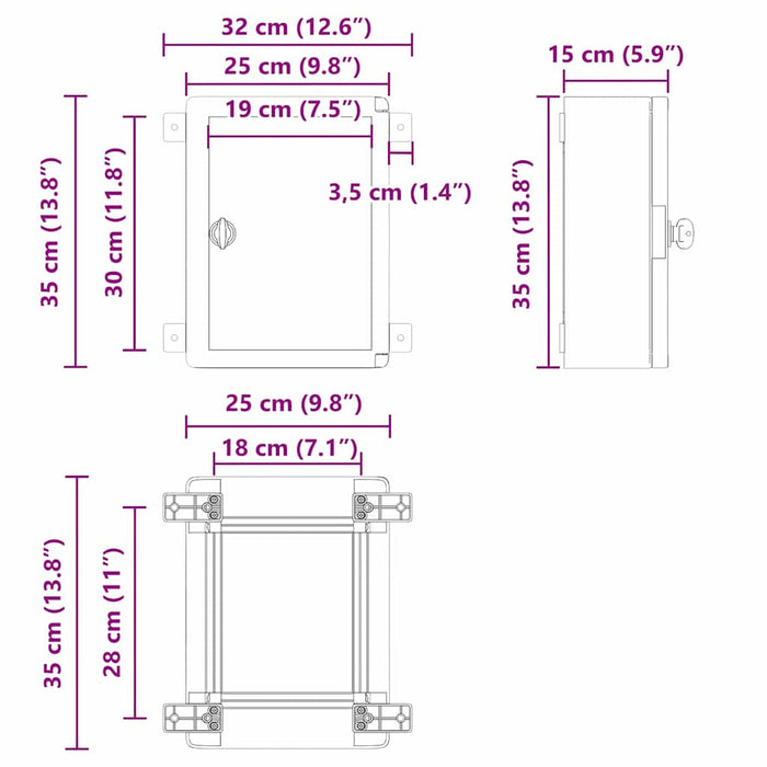Armadietto di Controllo Grigio 25 x 15 x 35 cm Plastica 4106495
