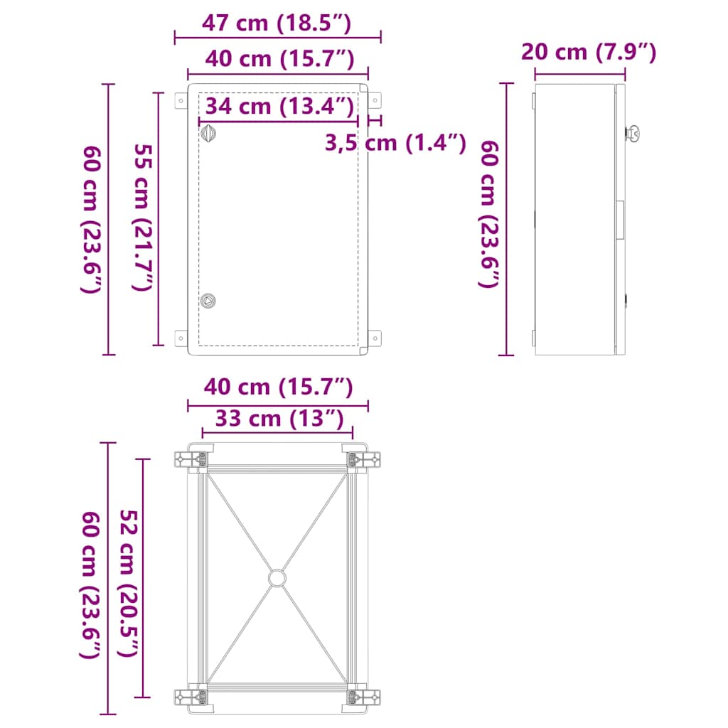 Armadietto di Controllo Grigio 40 x 20 x 60 cm Plastica 4106502