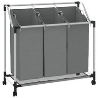 Cesto Portabiancheria con Ruote 3 Scomparti Grigio