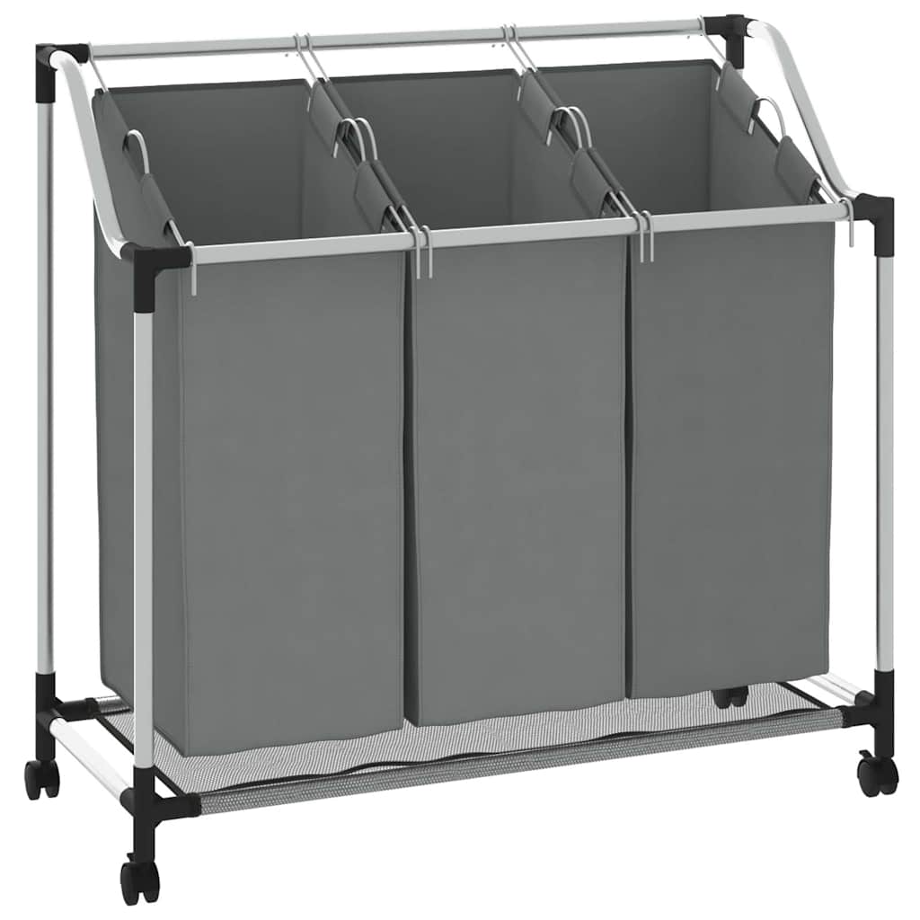 Cesto Portabiancheria con Ruote 3 Scomparti Grigio 42001899