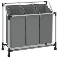 Cesto Portabiancheria con Ruote 3 Scomparti Grigio 42001899