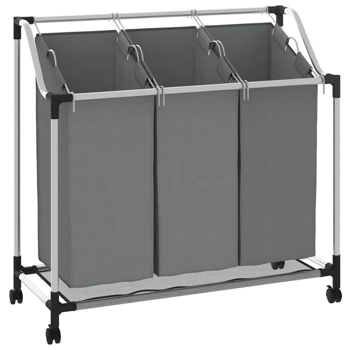 Cesto Portabiancheria con Ruote 3 Scomparti Grigio 42001899
