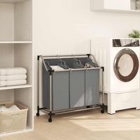 Cesto Portabiancheria con Ruote 3 Scomparti Grigio 42001899