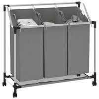 Cesto Portabiancheria con Ruote 3 Scomparti Grigio 42001899