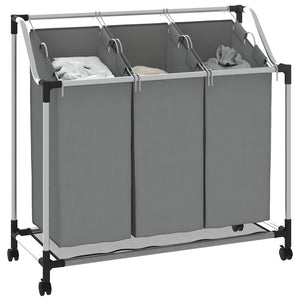 Cesto Portabiancheria con Ruote 3 Scomparti Grigio 42001899
