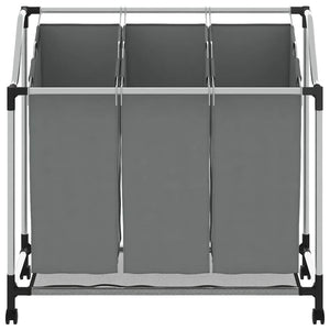 Cesto Portabiancheria con Ruote 3 Scomparti Grigio