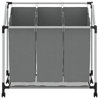 Cesto Portabiancheria con Ruote 3 Scomparti Grigio 42001899