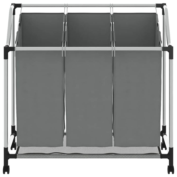 Cesto Portabiancheria con Ruote 3 Scomparti Grigio 42001899