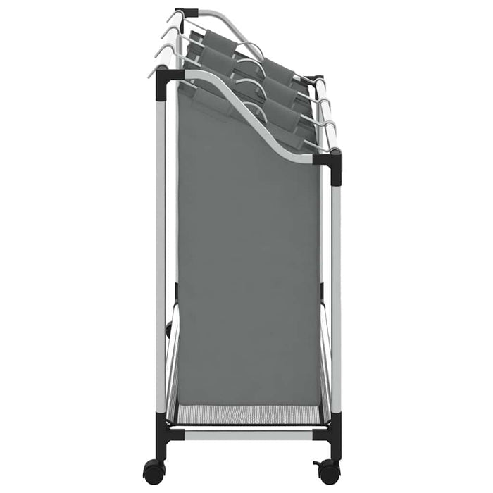 Cesto Portabiancheria con Ruote 3 Scomparti Grigio