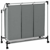 Cesto Portabiancheria con Ruote 3 Scomparti Grigio