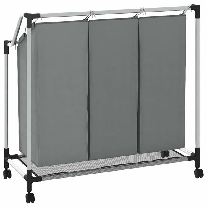 Cesto Portabiancheria con Ruote 3 Scomparti Grigio