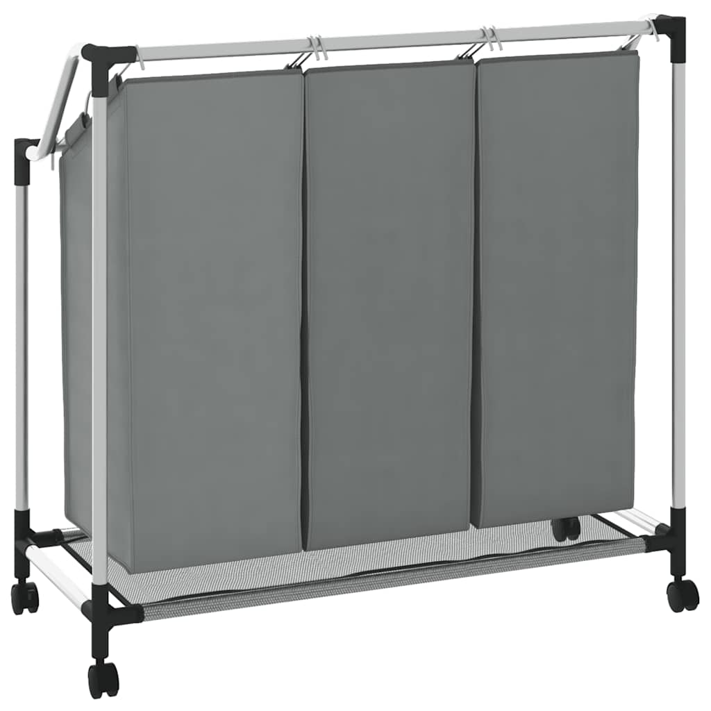 Cesto Portabiancheria con Ruote 3 Scomparti Grigio 42001899