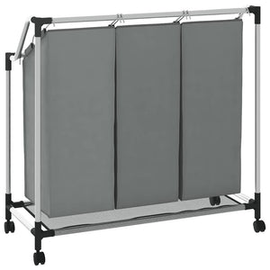 Cesto Portabiancheria con Ruote 3 Scomparti Grigio 42001899