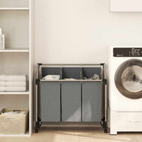 Cesto Portabiancheria con Ruote 3 Scomparti Grigio