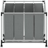 Cesto Portabiancheria con Ruote 4 Scomparti Grigio