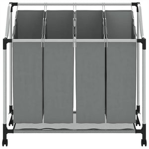 Cesto Portabiancheria con Ruote 4 Scomparti Grigio