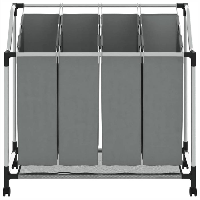 Cesto Portabiancheria con Ruote 4 Scomparti Grigio