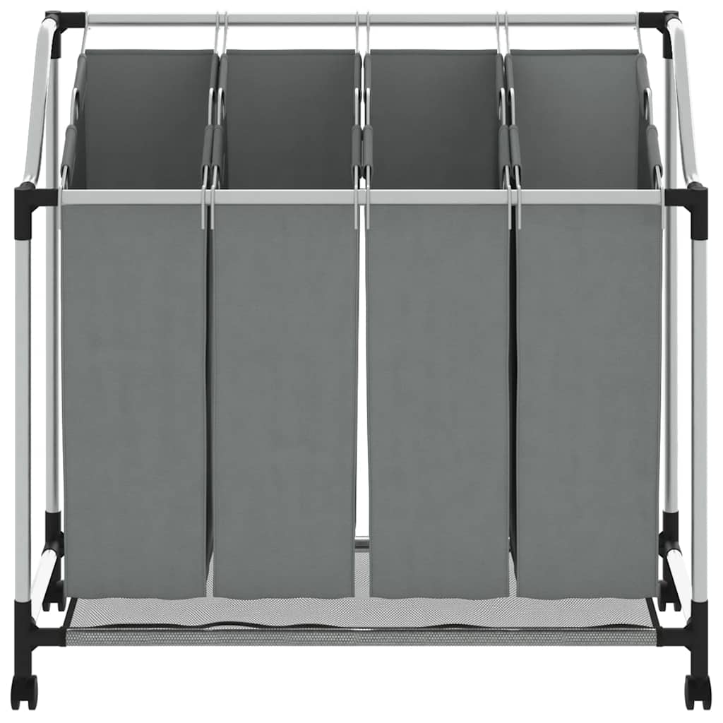 Cesto Portabiancheria con Ruote 4 Scomparti Grigio 42001900