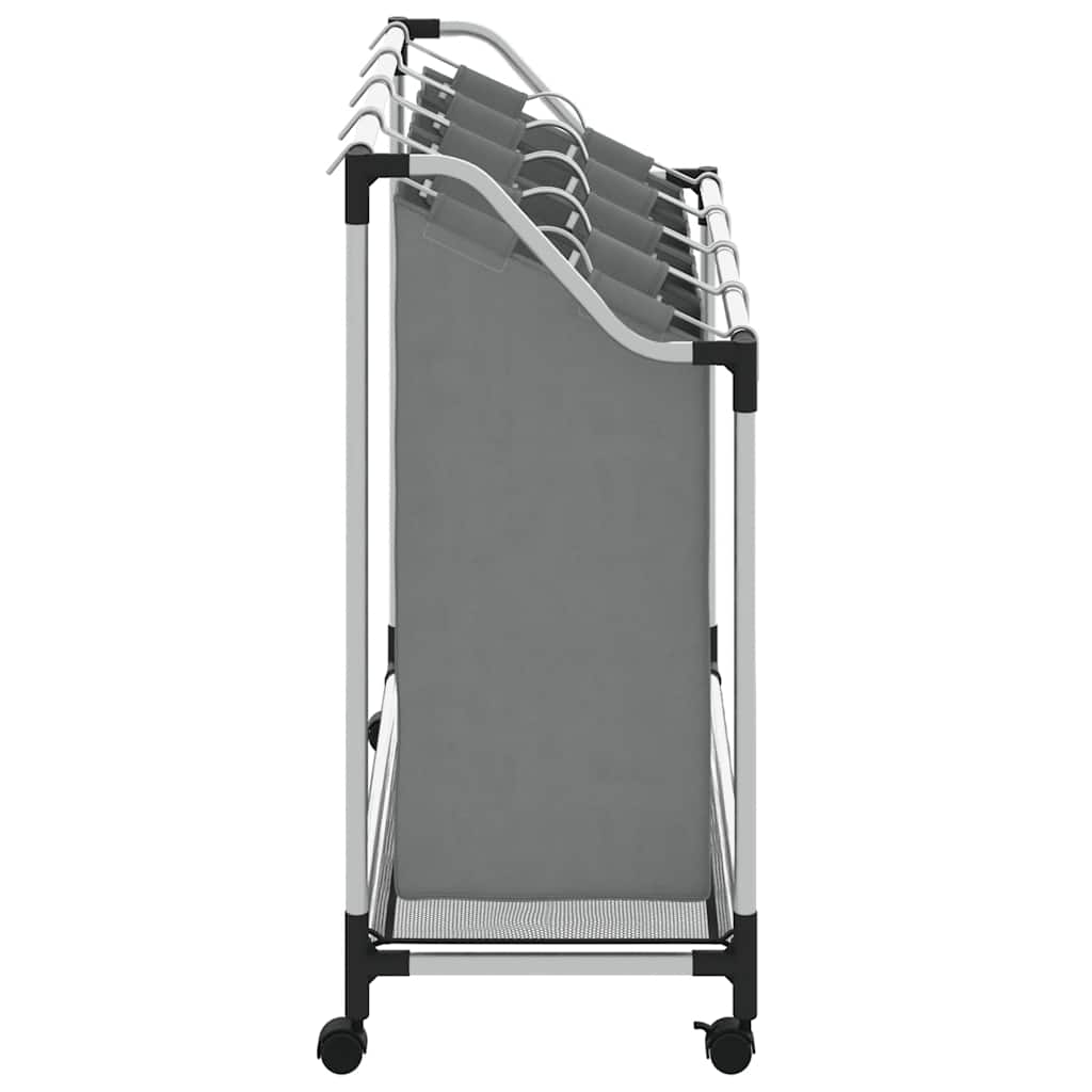 Cesto Portabiancheria con Ruote 4 Scomparti Grigio