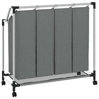 Cesto Portabiancheria con Ruote 4 Scomparti Grigio