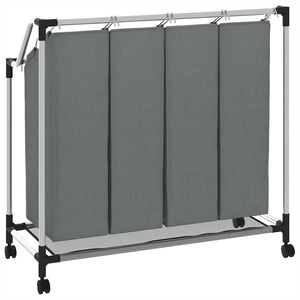 Cesto Portabiancheria con Ruote 4 Scomparti Grigio