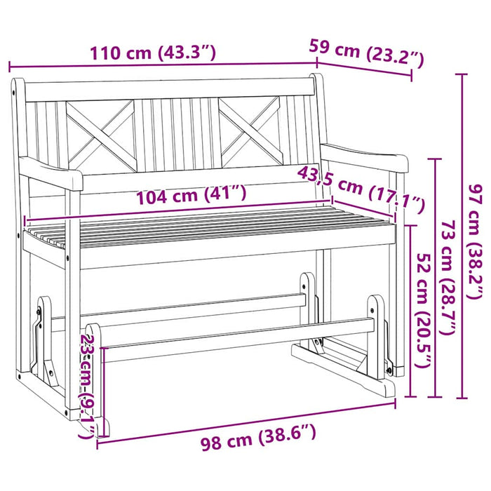 Panchina a Dondolo da Giardino a 2 Posti 110x59x97 cm in Legno Massello di Acacia 4105522