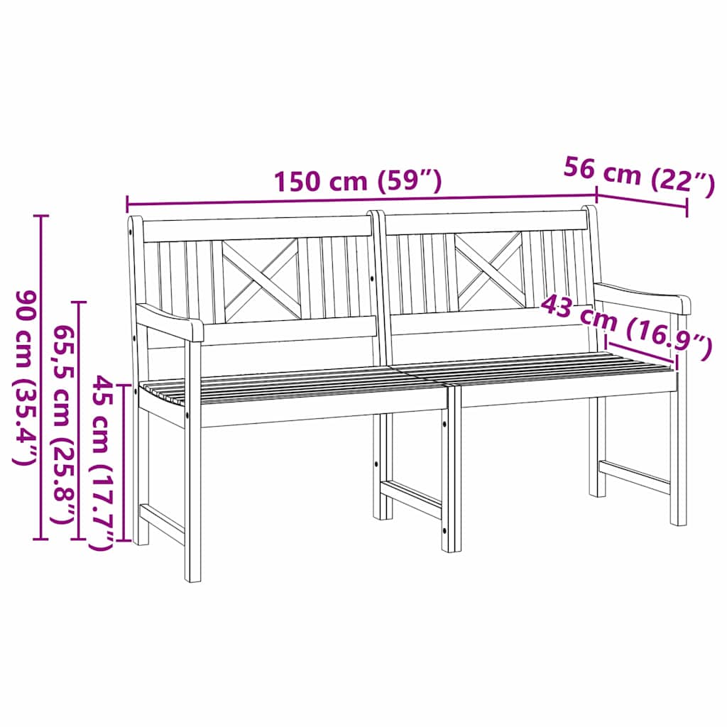 Panchina da giardino  150x56x90 cm in legno massello di acacia 4105525