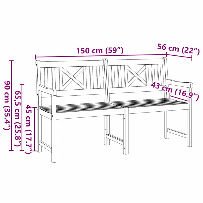 Panchina da giardino  150x56x90 cm in legno massello di acacia 4105525