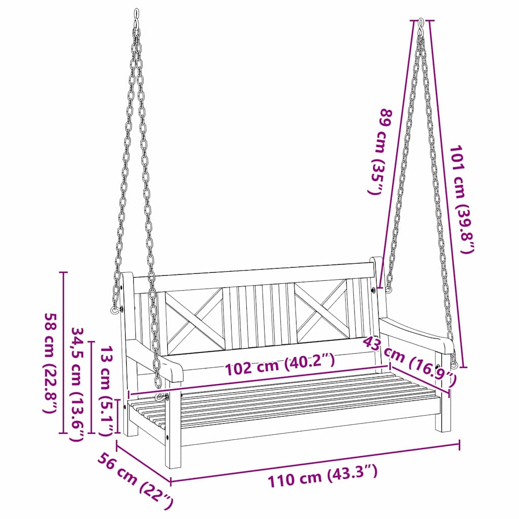 Panchina Altalena da Giardino Marrone 119 x 35 x 47cm 4105528